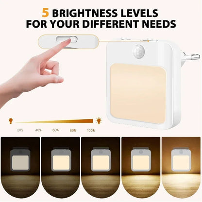LED Motion Sensor Night Light — Plug-In with 7-Level Dimming & Auto/Night Modes