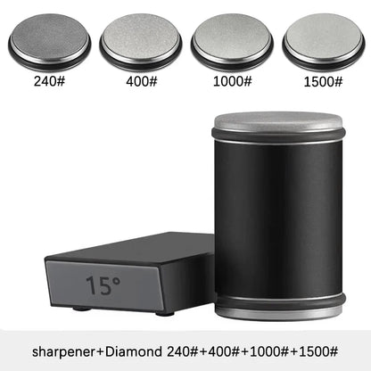 Rolling Knife Sharpener — Double-Sided Diamond Stone with 15°/20° Magnetic Angle Guide
