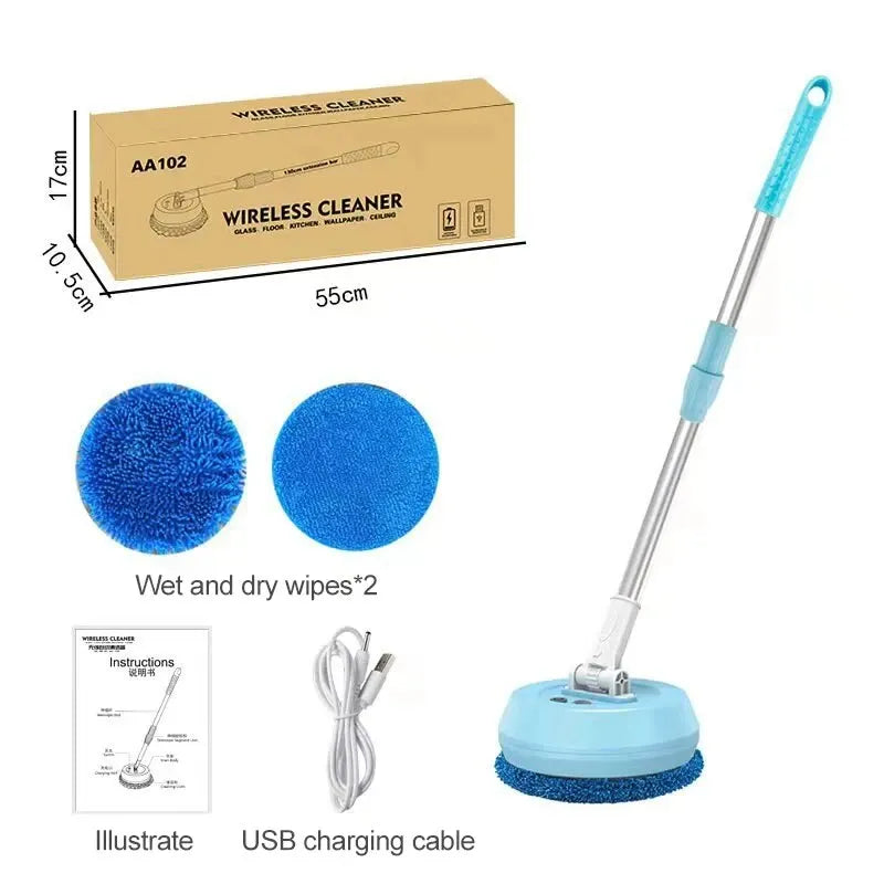 Wireless Electric Spin Mop — 2-in-1 Wet & Dry, Telescopic Handle, USB Rechargeable