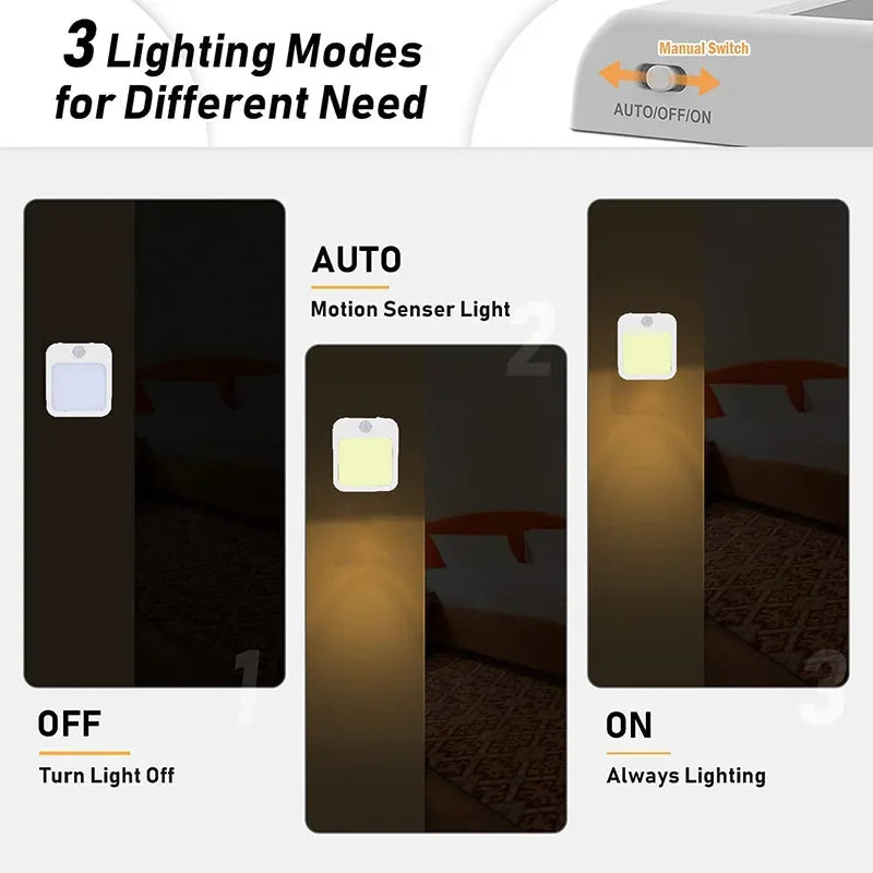 LED Motion Sensor Night Light — Plug-In with 7-Level Dimming & Auto/Night Modes