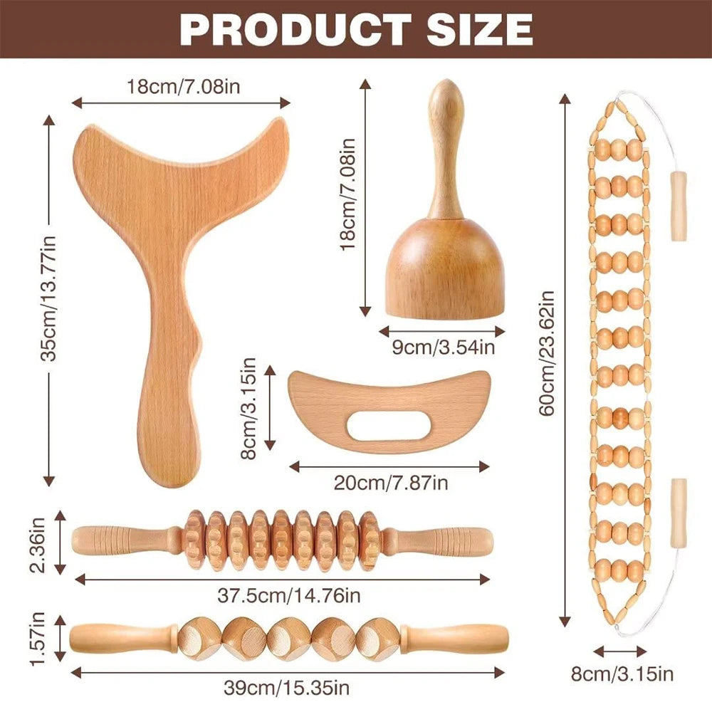 Wooden Lymphatic Drainage Massager Kit — Maderoterapia Body Contouring Set