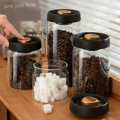 Vacuum Sealed Tank Coffee Beans Storage Glass Bottle Transparent Food Storage Jar Moisture-proof Extract Air Airtight Container