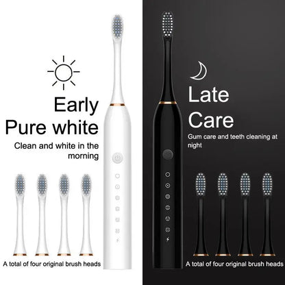 3Pcs/Set Electric Ultrasonic Toothbrush Six Speed Mode Home Soft Hair USB Charging Waterproof Adult Tooth Cleaner‘