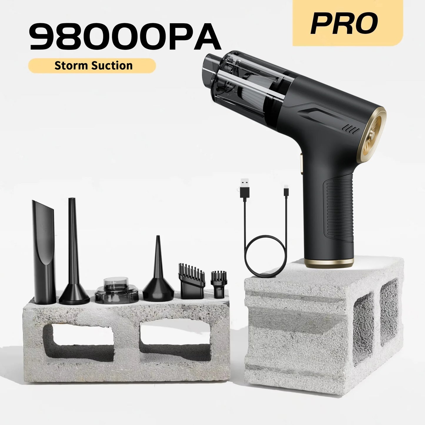 98000PA Cordless Mini Car Vacuum Cleaner — Handheld Wet & Dry with HEPA Filter