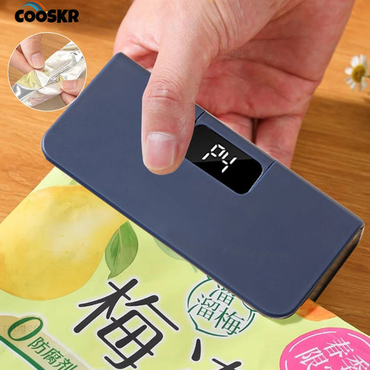 2-in-1 Mini Bag Sealer & Cutter — Rechargeable with LED Display & 6 Seal Modes
