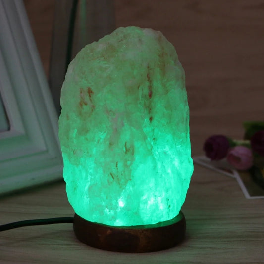 Himalayan Rock Salt Lamp — Hand Carved with Elegant USB Wooden Base
