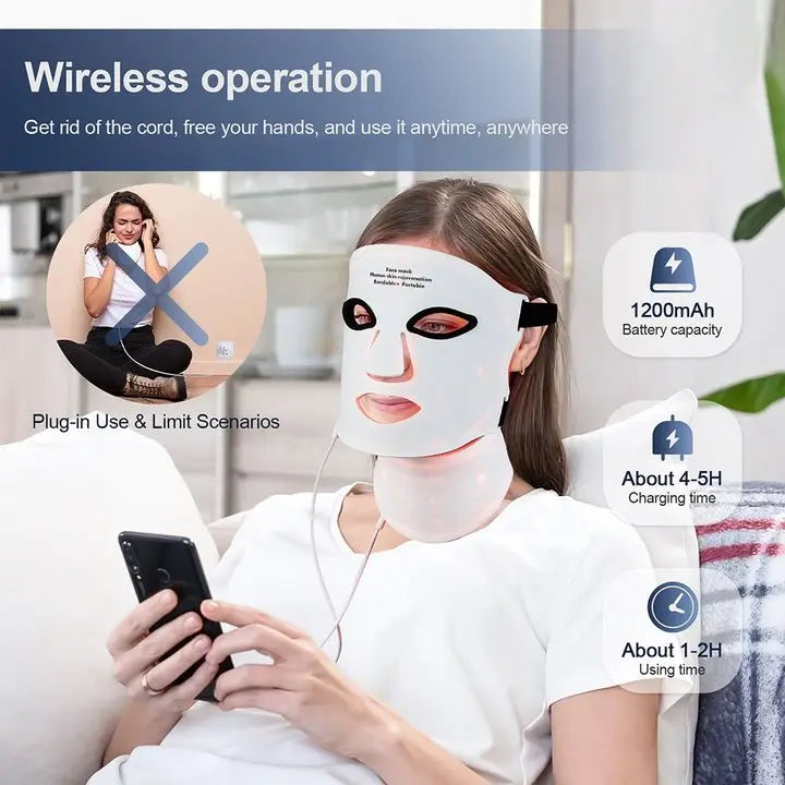 LED Photon Red Light Infrared Therapy Facial Mask/ Wireless Use