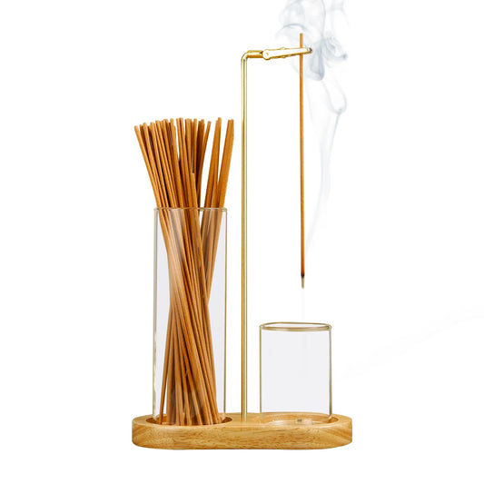 2-in-1 Glass Incense Holder with Ash Catcher — Anti-Ash Flying Burner for Meditation & Home Decor