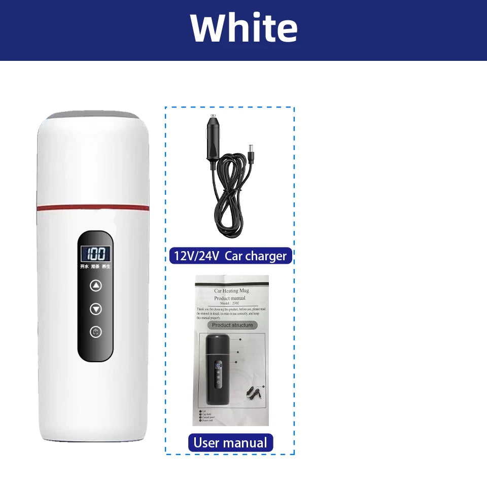 500ml Smart Car Travel Kettle — 12V/24V Touch Screen, Adjustable Temperature
