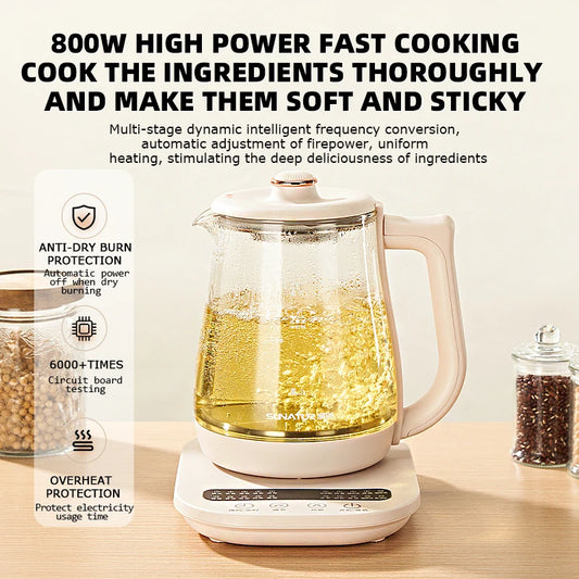 SUNATUR 1.8L Multifunction Glass Health Pot — 800W, 20 Smart Functions, 24-Hour Keep Warm