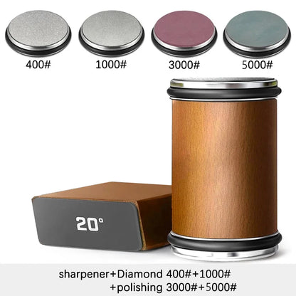 Rolling Knife Sharpener — Double-Sided Diamond Stone with 15°/20° Magnetic Angle Guide