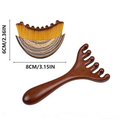 6-Claw Sandalwood Facial Lymphatic Drainage Massager — Jawline Sculpting Tool