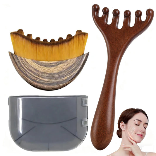 6-Claw Sandalwood Facial Lymphatic Drainage Massager — Jawline Sculpting Tool