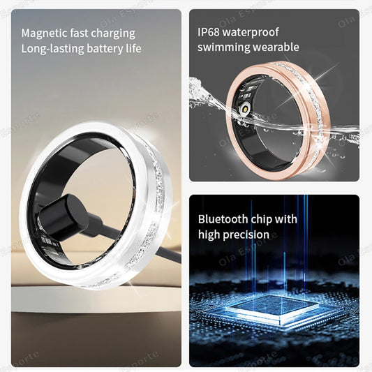 Diamond Women's Smart Ring — Heart Rate, Sleep & Fitness Tracker, IP68 Waterproof