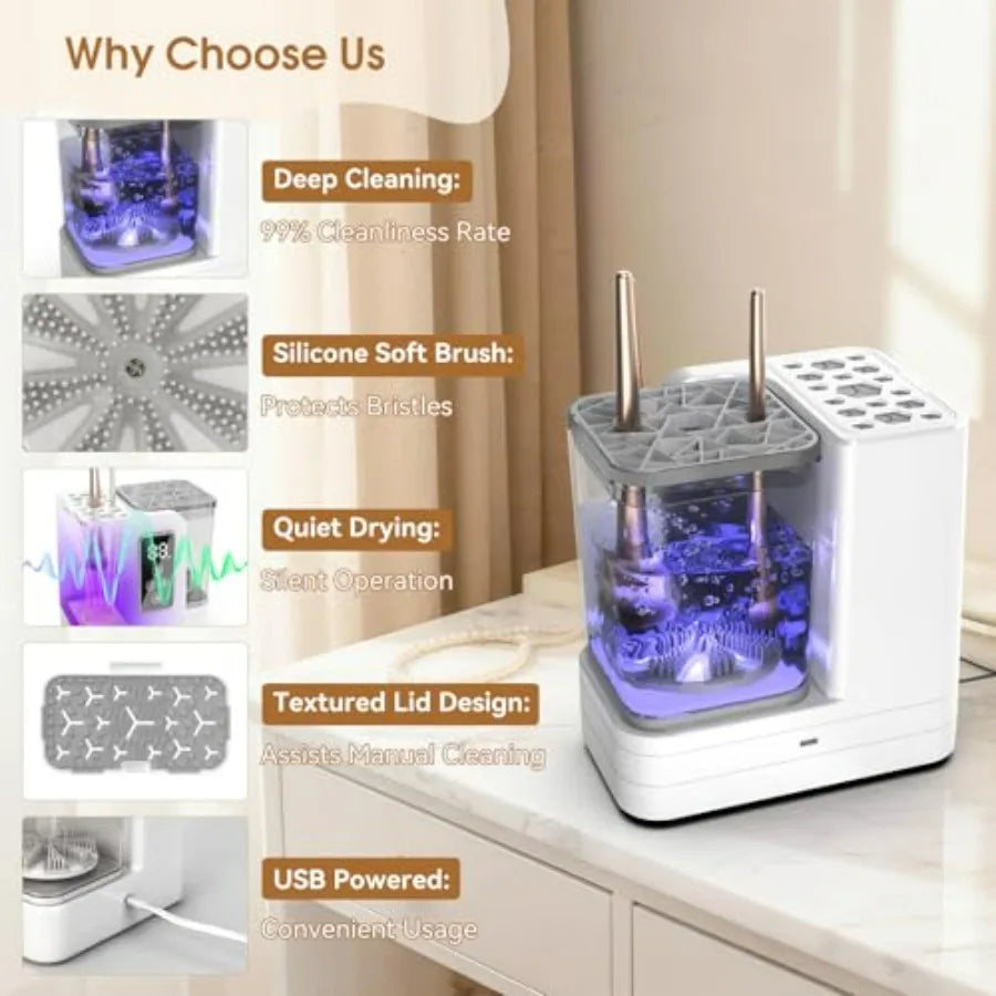 Professional Makeup Brush Cleaner & Dryer — 5-in-1 Deep Clean Machine