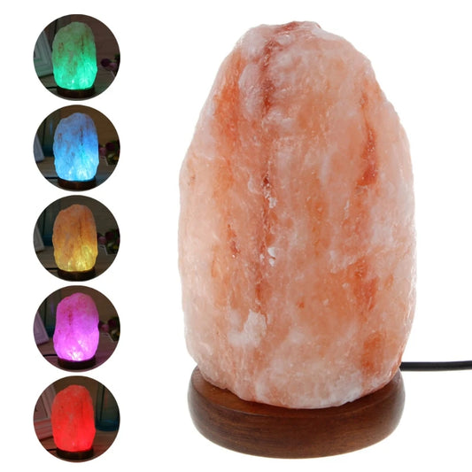 Himalayan Rock Salt Lamp — Hand Carved with Elegant USB Wooden Base