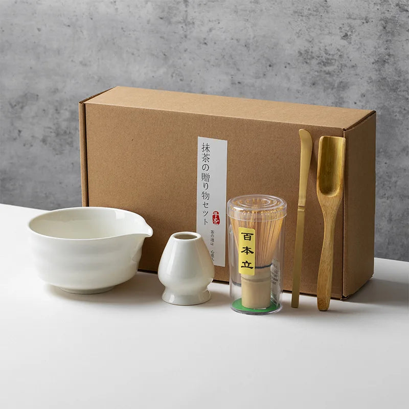 Japanese Style Matcha Tea Set with Bamboo Whisk Scoop, Traditional Indoor Handmade Tea-making Tools 4/5pcs/set