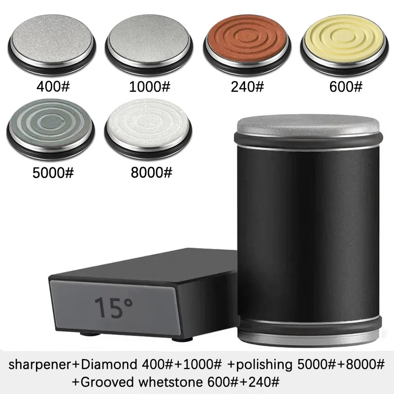 Rolling Knife Sharpener — Double-Sided Diamond Stone with 15°/20° Magnetic Angle Guide