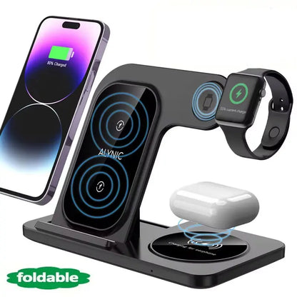 Desk Fast Wireless Charger Stand Pad Foldable Fast Charging Station Dock for iPhone 16 15 14 13 12 Pro Max Apple Watch Airpods
