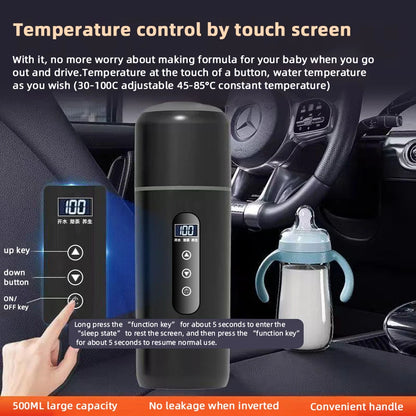 500ml Smart Car Travel Kettle — 12V/24V Touch Screen, Adjustable Temperature