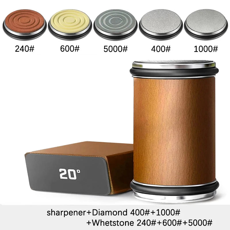 Rolling Knife Sharpener — Double-Sided Diamond Stone with 15°/20° Magnetic Angle Guide
