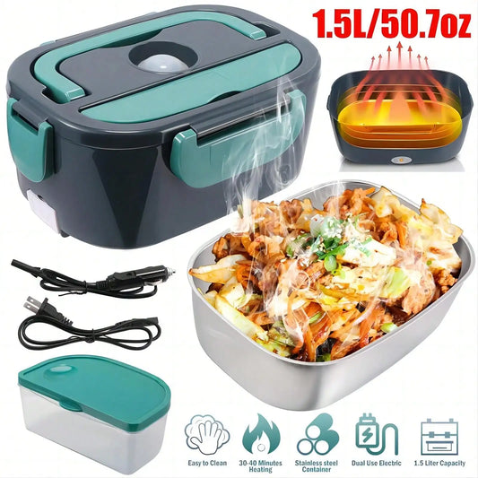 1.5L 60W Electric Lunch Box Food Warmer — Portable, Leak-Proof, Car & Home