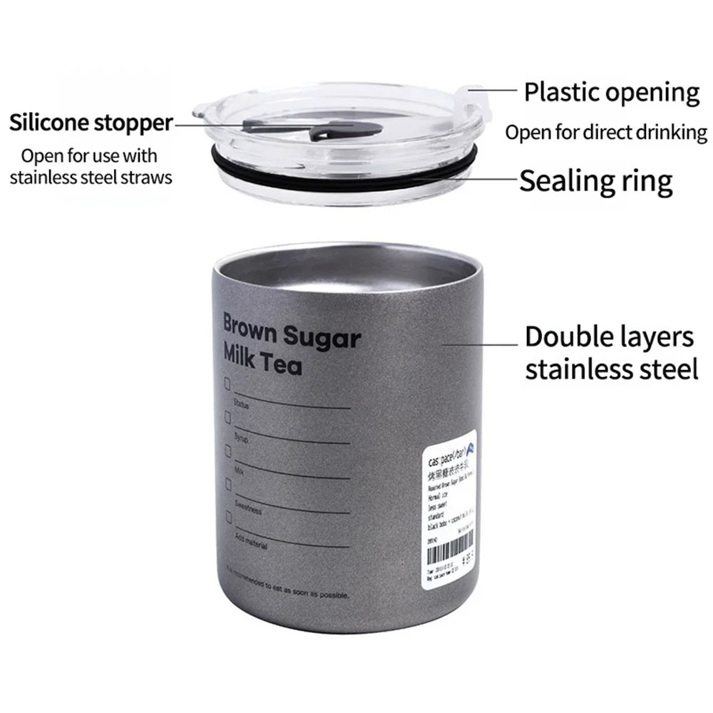 Portable 600ml Thermos Cup, Stainless Steel, Leak-proof with Straw