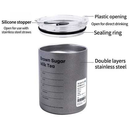 Portable 600ml Thermos Cup, Stainless Steel, Leak-proof with Straw