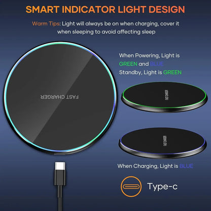 15W Desktop LED Wireless Charger Pad Phone Holder For iPhone 17 16 15 14 13 Pro Max Samsung Xiaomi Induction Fast Charging Stand