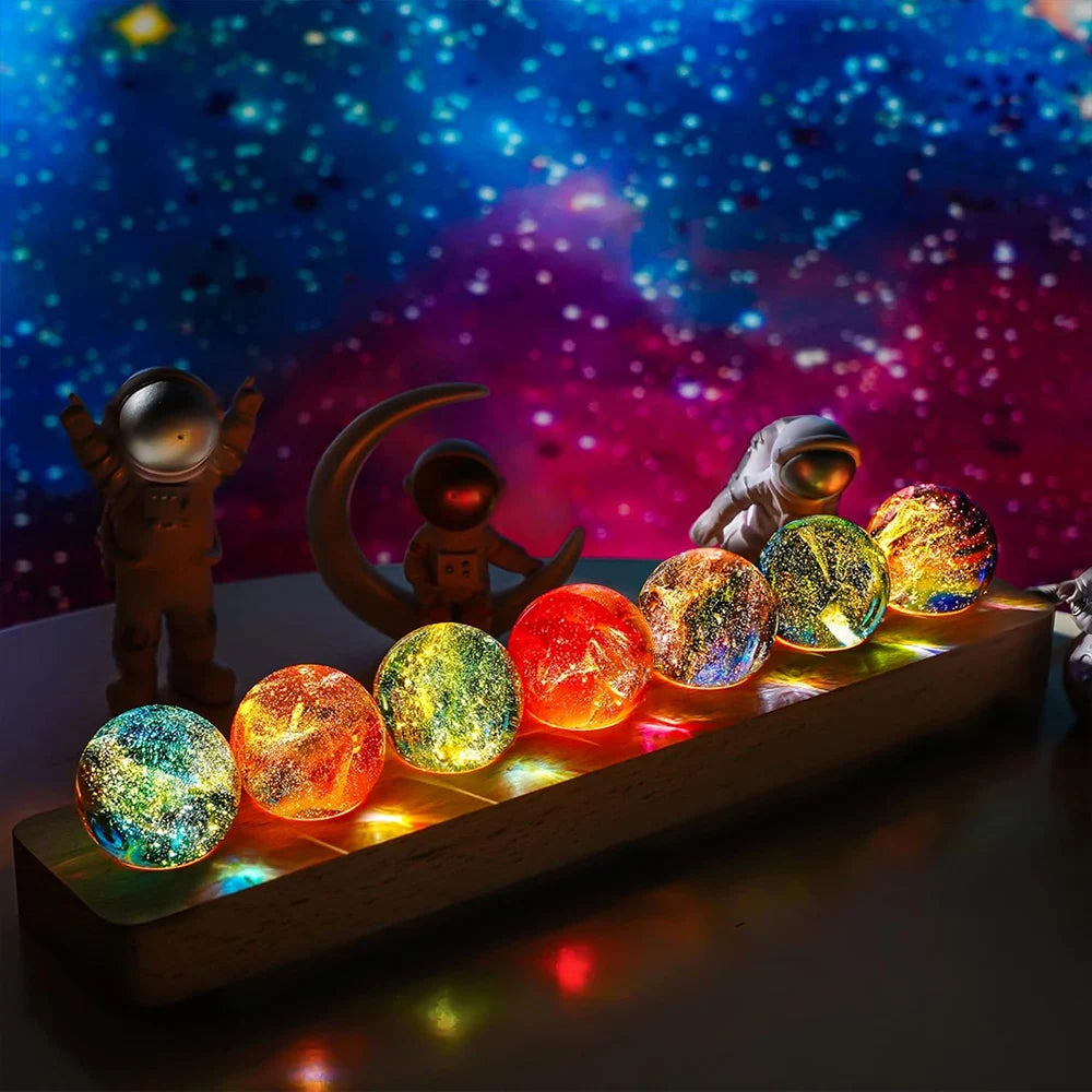 Natural Healing Crystal Sphere Set — 7 Pieces with LED Glow Base