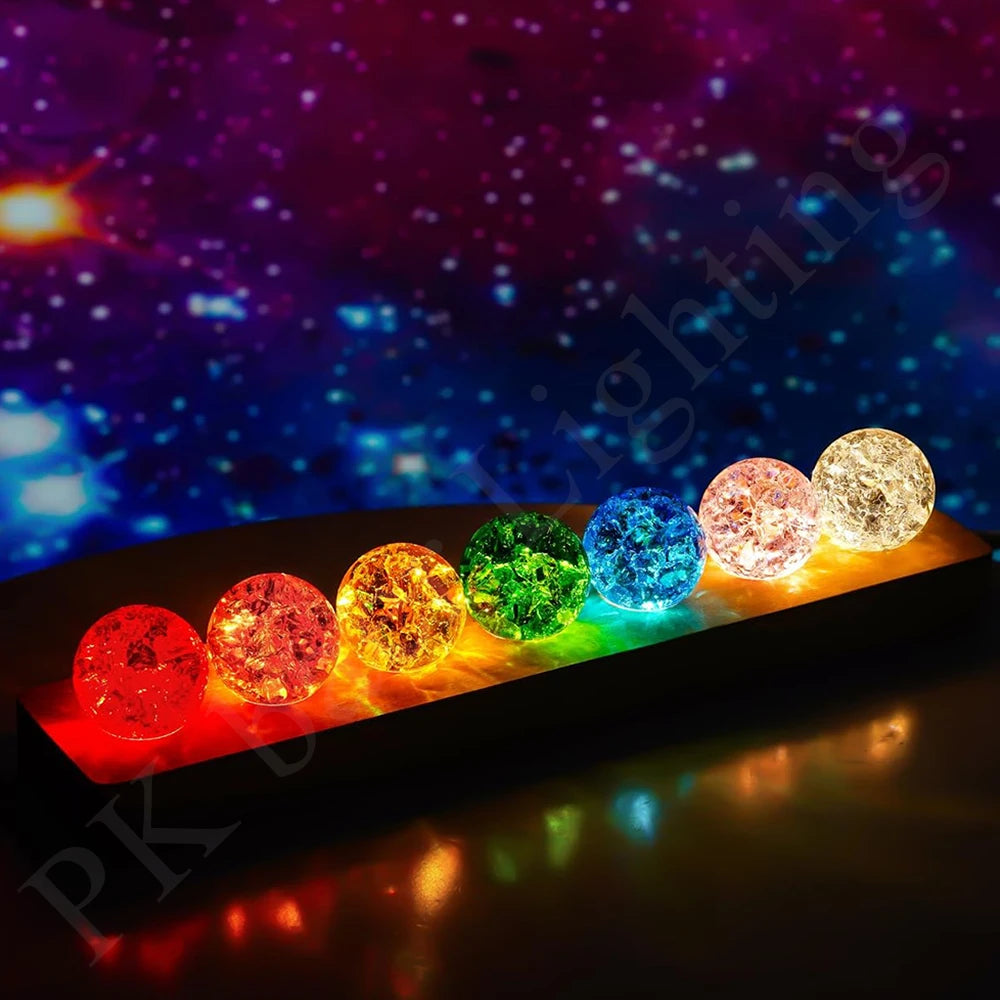 Natural Healing Crystal Sphere Set — 7 Pieces with LED Glow Base