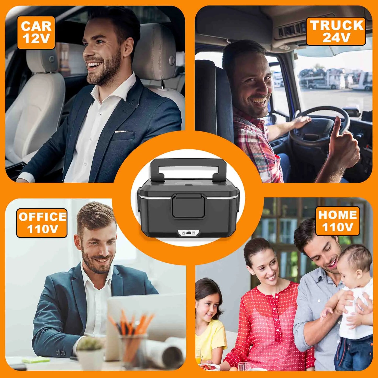 100W Fast Heating Electric Lunch Box, 3.5L Large Capacity 2 in 1 Car & Home Portable Food Warmer, 304 Stainless Steel Leakproof Self-Heating Meal Container with Insulated Carry Bag, Cutlery & Fruit Box for Truck Office Travel