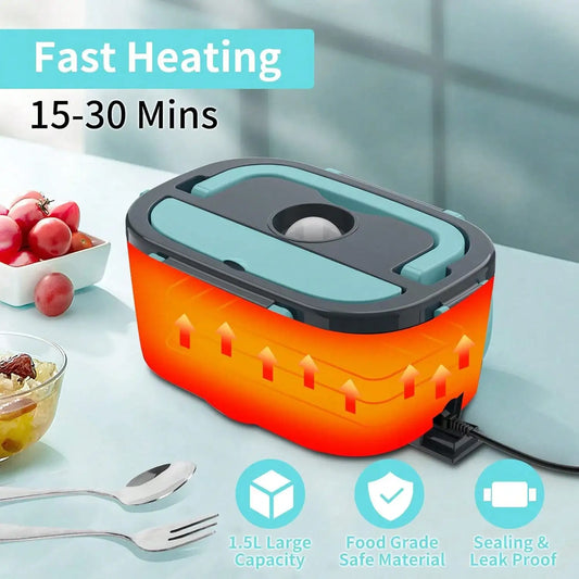 1.5L 60W Electric Lunch Box Food Warmer — Portable, Leak-Proof, Car & Home