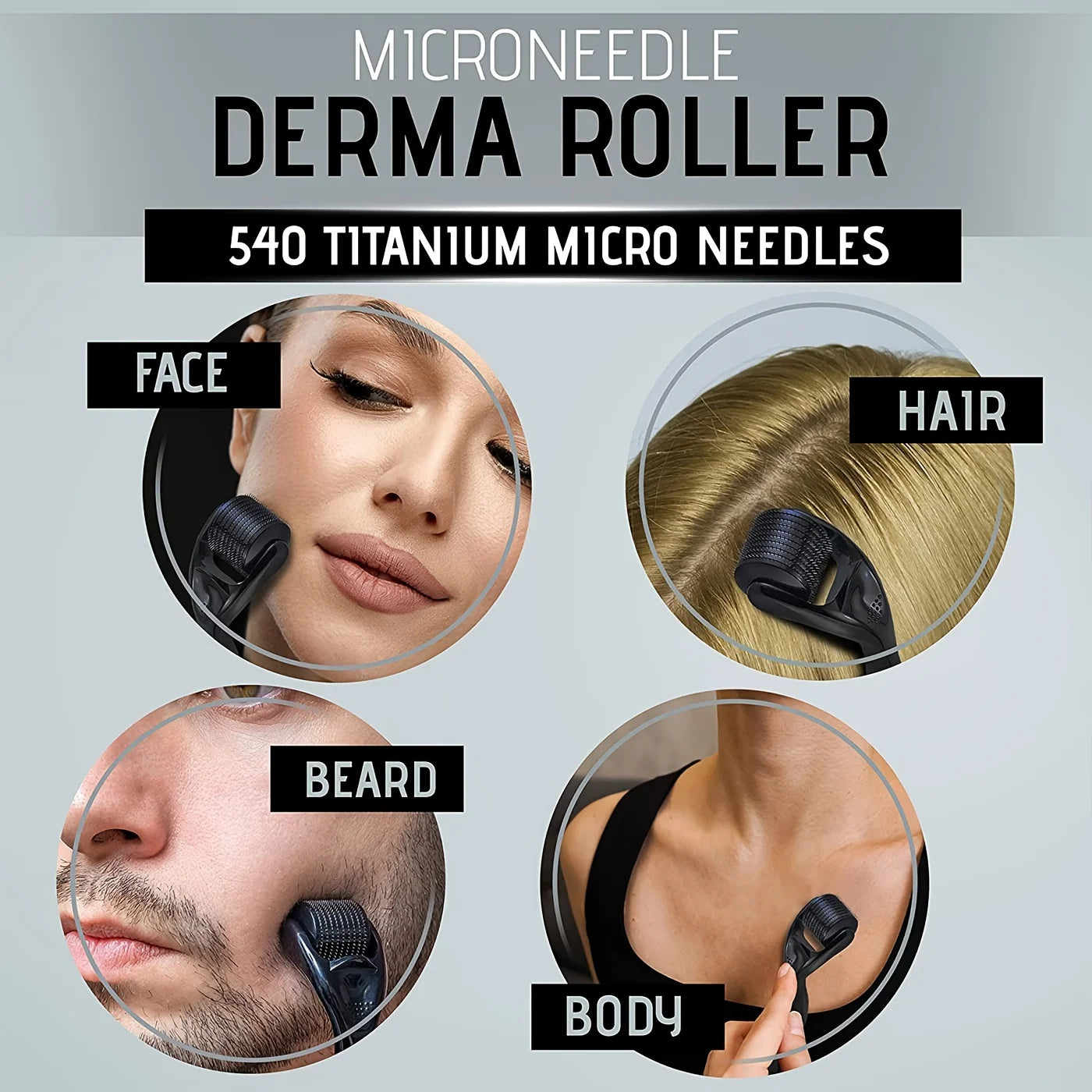 540 Needles for Facial Body Hair Growth Derma Roller for Skin Beard 0.25mm Needle Micro Face Roll Tool For Face Scalp BeautyTool