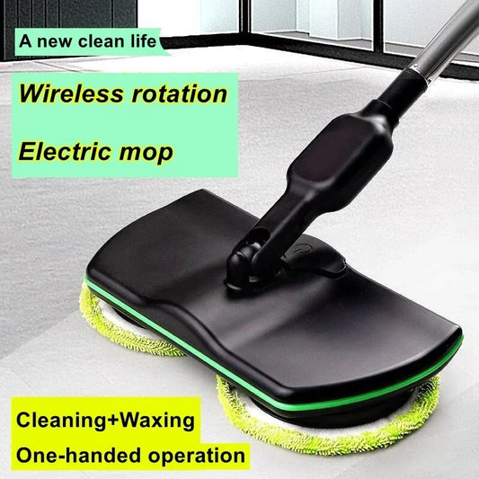 Cordless Electric Floor Mop — 360° Dual Rotating Heads, Rechargeable, Wax & Clean