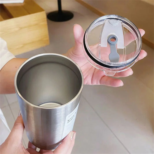 Insulated Thermos Travel Cup — 600ml Leak-Proof Stainless Steel with Straw