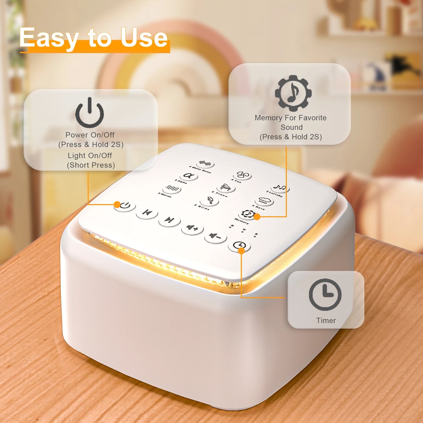 White Noise Machine,30 Soothing Sounds and Warm Light for Sleeping,Powerful Battery 30 Hour Play Sound Machine for Baby Adults