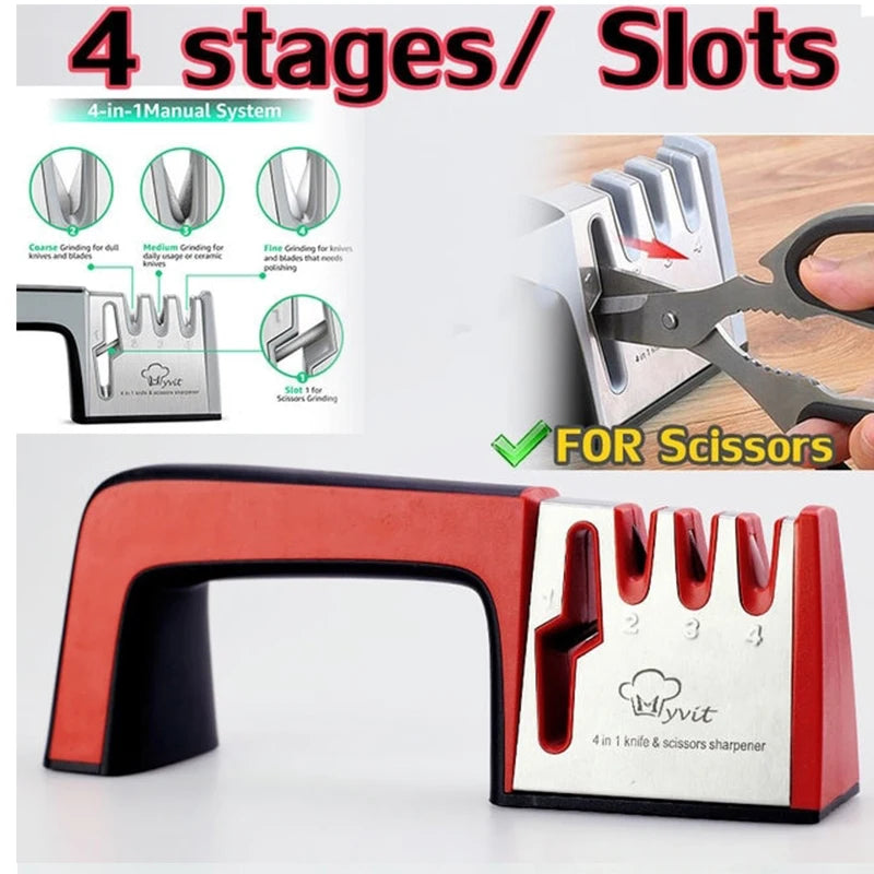 4-Stage Professional Knife & Scissor Sharpener — Diamond, Ceramic & Tungsten
