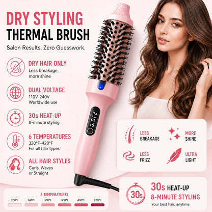 6 Temperature Ionic Thermal Brush For Curling And Straightening Styler