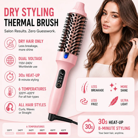 6 Temperature Ionic Thermal Brush For Curling And Straightening Styler