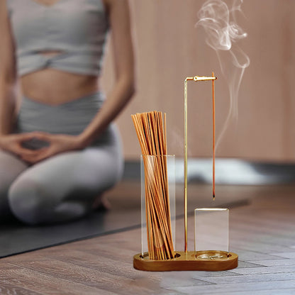 2-in-1 Glass Incense Holder with Ash Catcher — Anti-Ash Flying Burner for Meditation & Home Decor