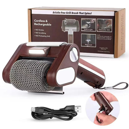 2026 Hot Electric Grill Brush Rechargeable With Led Light 304 Stainless Steel Replaceable Heads  Bbq Grill Cleaner For Barbecue