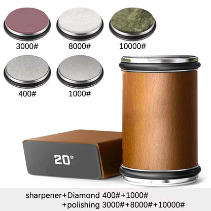 Rolling Knife Sharpener — Double-Sided Diamond Stone with 15°/20° Magnetic Angle Guide