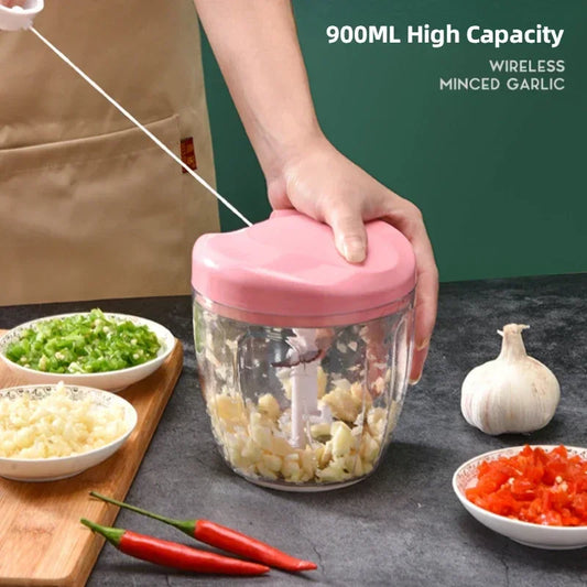 Manual Garlic & Vegetable Chopper — Rotate Press Mincer, 500ml / 900ml