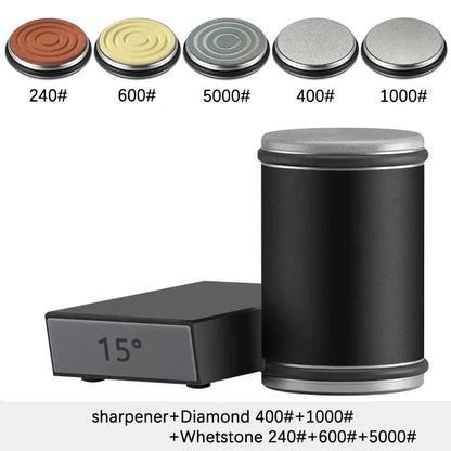 Rolling Knife Sharpener — Double-Sided Diamond Stone with 15°/20° Magnetic Angle Guide
